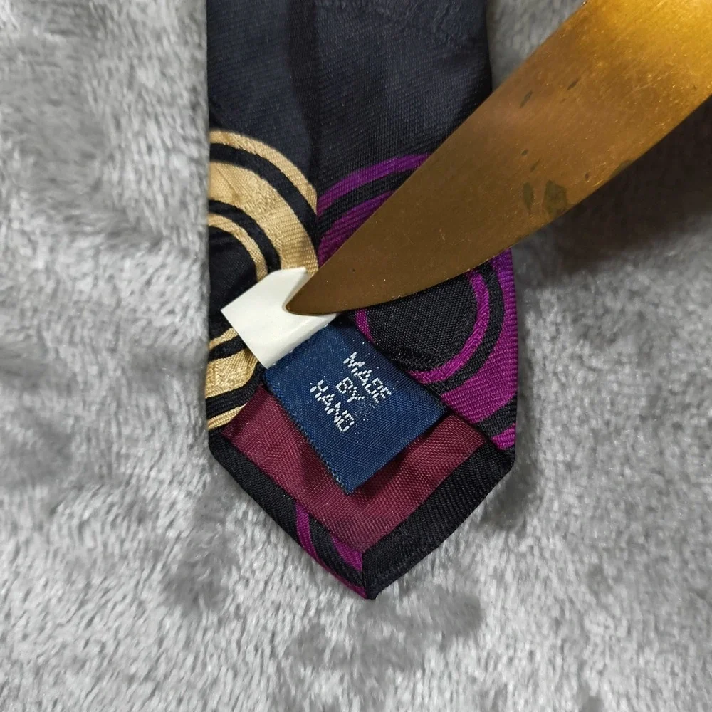 Vintage Polo‎ Ralph Lauren Tie Mens 56x3.25 Black Purple Geometric Abstract USA